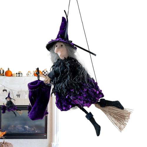 Halloween Hexen Dekoration | Fliegende Hexe Auf Besen Deko - Plüsch Party Zubehör Garten Requisiten für Innen und Außen Haus Rasen Garten Schreibtische Festival Cosplay Rollenspiel von Generisch