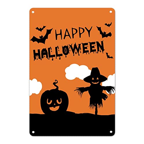 Halloween Jack-o-Lantern Wolken Blechschild Halloween Angst Krähe Fledermäuse Metallschild Gruselige primitive Halloween-Dekoration Urlaub Party gestuftes Tablett Dekor Schild für Zuhause, Kamin von Generisch