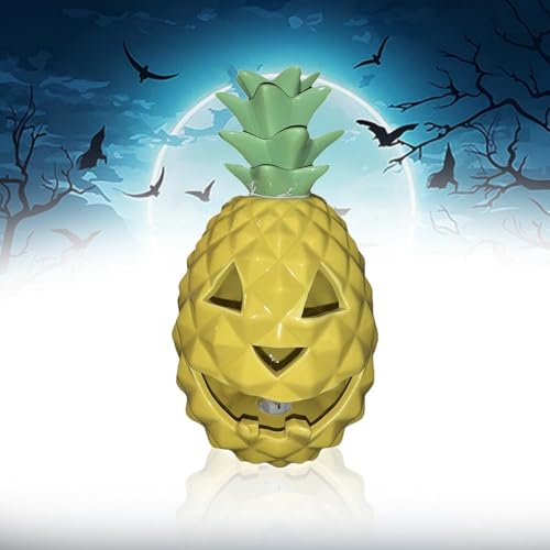 Halloween Kerzen Kürbis Licht Dekoration Gelb Harz Ananas Jack O Mit Innenlicht Halloween Kürbis Nachtlicht Für Innendekoration Hofdekoration Party Korb Metall (Yellow, 18x9x9cm) von Generisch