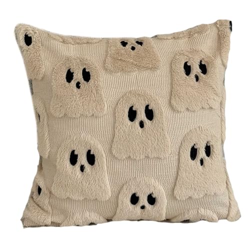 Halloween Kissenbezug, Halloween Geister Deko Kissenbezug 45x45 cm, Modern Halloweens Deko Innen Aesthetic Zimmer, Gespenster Kissenbezug für Halloweens Dekoration (Beige, 2pcs) von Generisch