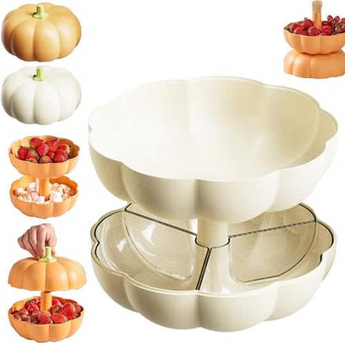 Halloween-Kürbis-Snack-Tablett für Party, niedliche Kürbis-Servierschale mit Deckel, 2-stöckiges stapelbares Halloween-Serviertablett, abnehmbare Kürbis-förmige Snackbox mit Trennwänden (weiß, groß Halloween-Kürbis-Snack-Tablett für Party, niedliche Kürbis-Servierschale mit Deckel, 2-stöckiges stapelbares Halloween-Serviertablett, abnehmbare Kürbis-förmige Snackbox mit Trennwänden (weiß, groß von Generisch