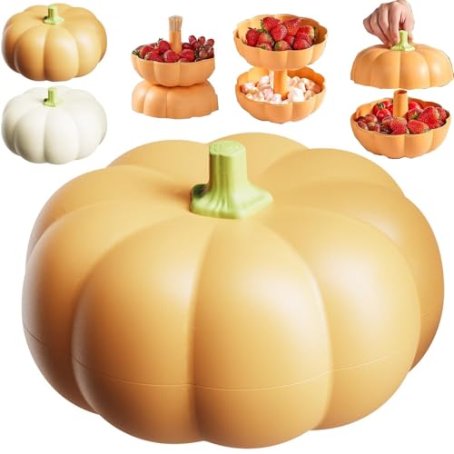 Halloween-Kürbis-Snack-Tablett für Party, niedliche Kürbis-Servierschale mit Deckel, 2-stöckiges stapelbares Halloween-Serviertablett, abnehmbare Kürbis-förmige Snackbox mit Trennwand (Orange, klein von Generisch