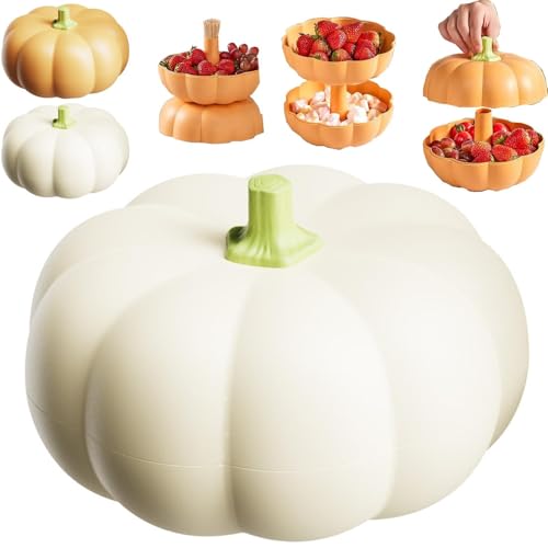 Halloween-Kürbis-Snack-Tablett für Party, niedliche Kürbis-Servierschale mit Deckel, 2-stöckiges stapelbares Halloween-Serviertablett, abnehmbare Kürbis-förmige Snackbox mit Trennwand (weiß, klein Halloween-Kürbis-Snack-Tablett für Party, niedliche Kürbis-Servierschale mit Deckel, 2-stöckiges stapelbares Halloween-Serviertablett, abnehmbare Kürbis-förmige Snackbox mit Trennwand (weiß, klein von Generisch