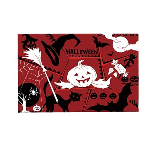 Halloween-Party-Dekorationen, Halloween-Herbst-Fußmatte, Badematte, Willkommens-Fußmatten, Bodenteppich für Küche, Eingangshalle, Nachtlicht (rot, 50 x 80 cm) von Generisch