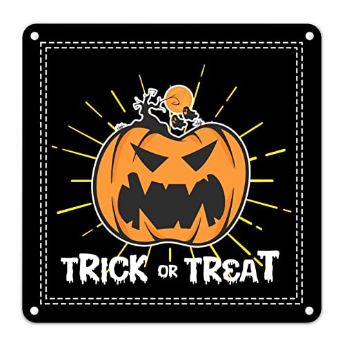 Halloween Trick or Treat Jack-o-Lantern Blechschild Kürbis Hexenhut Leichtmetallschild Gruseliges abgestuftes Tablett Schild Urlaub Party Dekor für Zuhause Kamin Kaminsims Männerhöhle 30,5 x 30,5 cm von Generisch