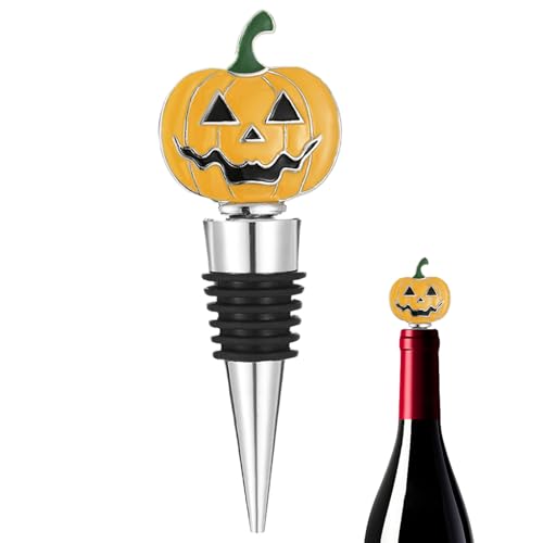 Halloween-Weinverschluss, Kürbis-Getränke-Versiegelung, Zinklegierung, Flaschenstecker, dekoratives Getränkezubehör, starke Abdichtung für Küche, Esstisch, Urlaub, Bar, Keller, Display & Party, Gelb von Generisch