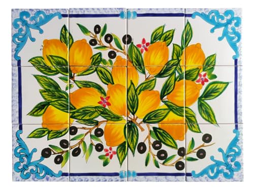 Handbemalte Fliesen Handbemaltes, Mediterranes Fliesenbild Spanische Fliesen Motiv Azulejo Zitronenzweig Handbemalte Fliesen Handbemaltes, Mediterranes Fliesenbild Spanische Fliesen Motiv Azulejo Zitronenzweig von Generisch