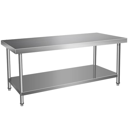 Handelsüblicher Edelstahl-Vorbereitungstisch mit doppelstöckigem Regalboden, perfekter Metall-Arbeitsplatz für Zuhause, Restaurant und Hotel, Küche, Werkbank (99,8 x 49,8 cm) von Generisch