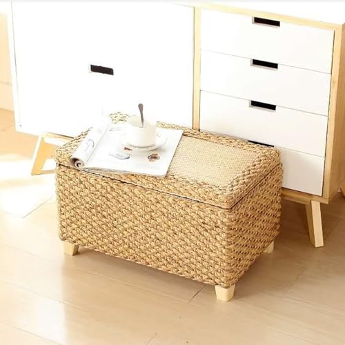 Handgefertigte gewebte Aufbewahrungsbank - Rustikaler Rattan-Fußhocker mit verstecktem Stauraum, perfekt für Wohnzimmer, Schlafzimmer oder Bettende von Generisch