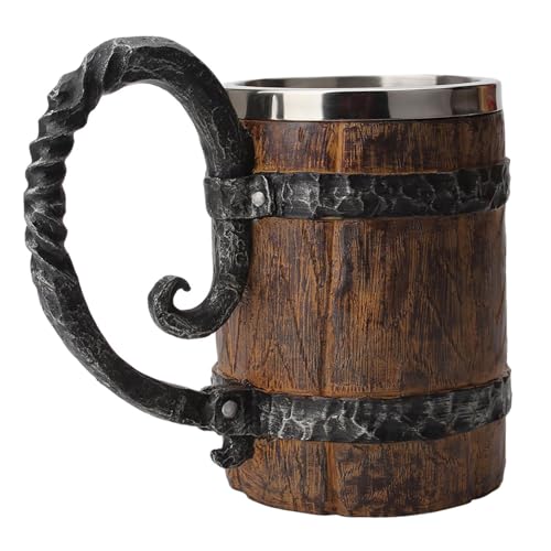 Handgemachtes Holzfass Bierkrug Aus Edelstahl Doppelwandig, Antike Eimertasse Vintage Kaffeetasse, Edelstahl-Trinkgeschirr, Großes Fassungsvermögen, Handgefertigter Mittelalterlicher Cocktailbecher von Generisch