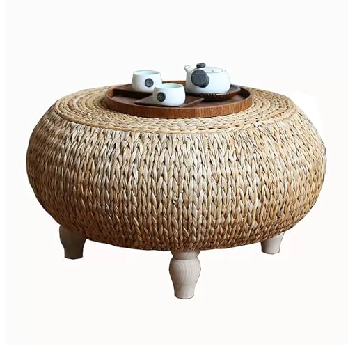 Handgewebter Rattan-Couchtisch, rund, natürliches Seegras, Beistelltisch für Wohnzimmer, Bauernhaus, rustikaler Akzent, Teetisch mit Korbboden von Generisch