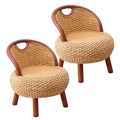 Handgewebter Rattan-Fußhocker mit Rückenlehne, geflochtener Sitzhocker im Landhausstil für gemütliche Wohnräume von Generisch