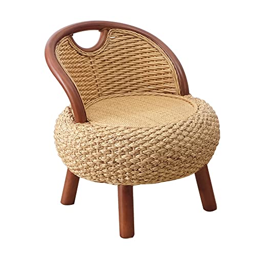 Handgewebter Rattan-Fußhocker mit Rückenlehne, geflochtener Sitzhocker im Landhausstil für gemütliche Wohnräume von Generisch
