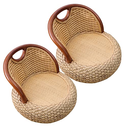 Handgewebter Rattan-Fußhocker mit Rückenlehne, geflochtener Sitzhocker im Landhausstil für gemütliche Wohnräume von Generisch