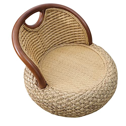 Handgewebter Rattan-Fußhocker mit Rückenlehne, geflochtener Sitzhocker im Landhausstil für gemütliche Wohnräume von Generisch