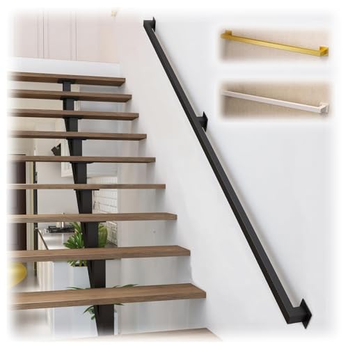 Handlauf Treppe Rutschfester Treppengeländer Innen Und Außen Geländer Wandhandlauf Mit Zubehör Haltegriff Decorativ Für Treppen Rostbeständig(Schwarz,180cm/70.8in L) von Generisch