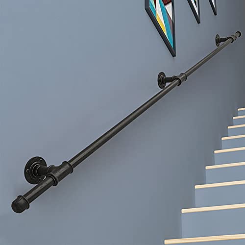 Handlauf für Treppen im Innen- und Außenbereich | 1 m 1,5 m 2 m 2,5 m 3 m Treppengeländer Komplettset Metallschmiedeeisen-Wasserrohrdesign, an der Wand montierte Treppenhandläufe ( von Generisch