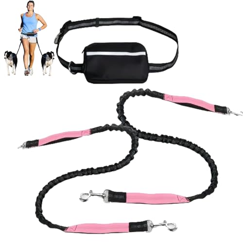 Hands Free Dog Leash with Zipper Pouch, Dual Padded Handles Running Leash, Dual Handle and Retractable Bungee for Medium and Large Dog Training Walking Running (pink,Double Rope) von Generisch