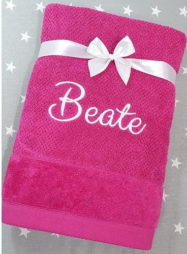 Handtuch mit Namen Bestickt Duchtuch Geschenk Badetuch 550 g/m2 SUPER QUALITÄT (100 x 150 cm, Pink) von Generisch