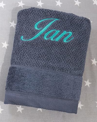 ★ Handtuch mit Namen Bestickt ★ Duchtuch ★ Geschenk ★ Badetuch ★ 550 g/m2 ★ SUPER QUALITÄT ★ (50 x 90 cm, Dunkelgrau) von Generisch