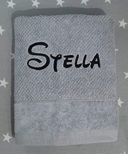 ★ Handtuch mit Namen Bestickt ★ Duchtuch ★ Geschenk ★ Badetuch ★ 550 g/m2 ★ SUPER QUALITÄT ★ (50 x 90 cm, Hellgrau) von Generisch