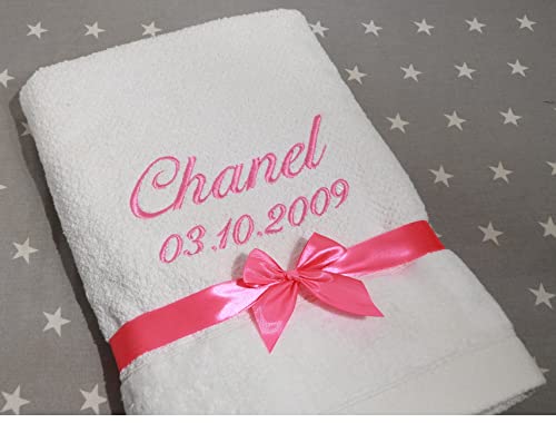 ★ Handtuch mit Namen Bestickt ★ Duchtuch ★ Geschenk ★ Badetuch ★ 550 g/m2 ★ SUPER QUALITÄT ★ (70 x 140 cm, Weiß) von Generisch