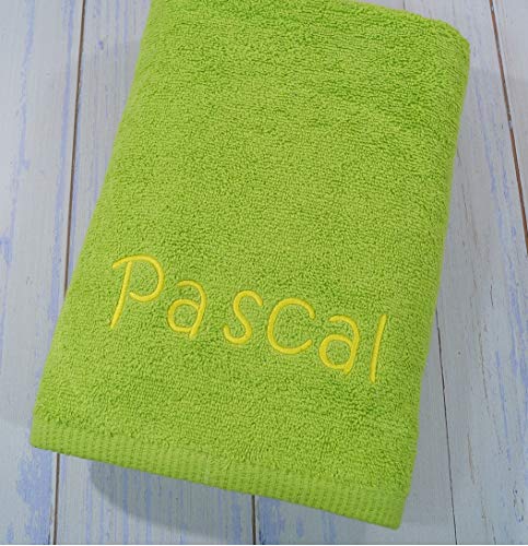 Handtuch mit Namen Bestickt Duschtuch Geschenk Badetuch 500 g/m2 (Apfelgrün, 30 x 50 cm) von Generisch