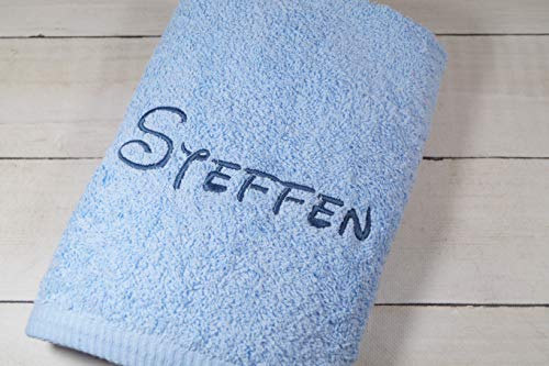 Handtuch mit Namen Bestickt Duschtuch Geschenk Badetuch 500 g/m2 (Hellblau, 30 x 50 cm) von Generisch