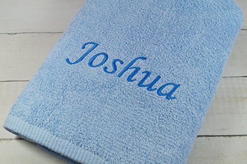 Handtuch mit Namen Bestickt Duschtuch Geschenk Badetuch 500 g/m2 (Hellblau, 70 x 140 cm) von Generisch