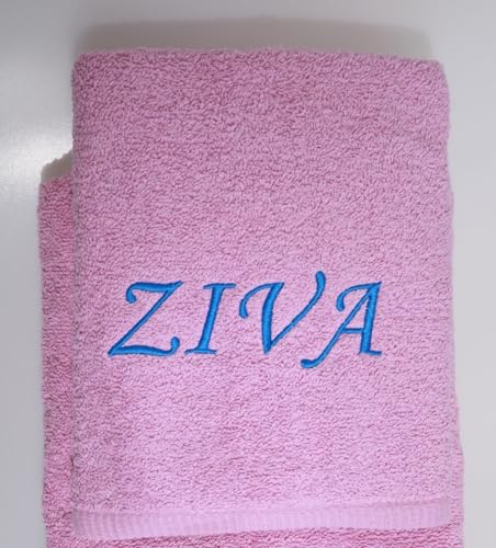 Handtuch mit Namen bestickt Duschtuch Geschenk Badetuch 500 g/m2 (Lila, 70 x 140 cm) von Generisch