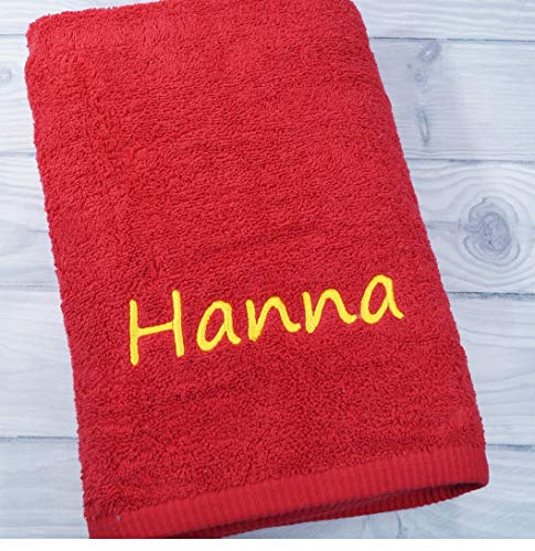 Handtuch mit Namen Bestickt Duschtuch Geschenk Badetuch 500 g/m2 (Rot, 30 x 50 cm) von Generisch