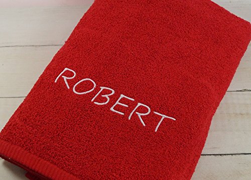 Handtuch mit Namen Bestickt Duschtuch Geschenk Badetuch 500 g/m2 (Rot, 70 x 140 cm) von Generisch