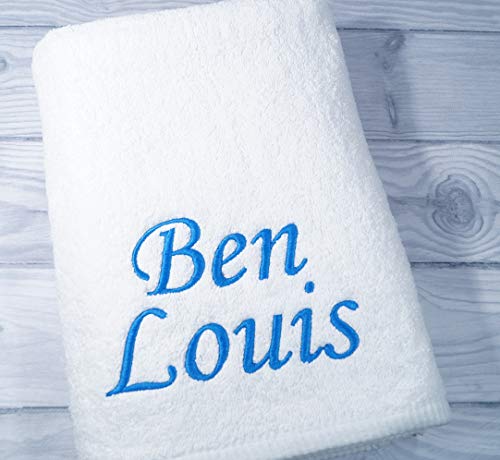 Handtuch mit Namen Bestickt Duschtuch Geschenk Badetuch 500 g/m2 (Weiß, 30 x 50 cm) von Generisch