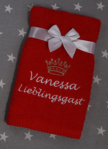 Handtuch mit Namen und Motiv Bestickt Duchtuch Geschenk Badetuch 500 g/m2 (30 x 50 cm, Rot) von Generisch
