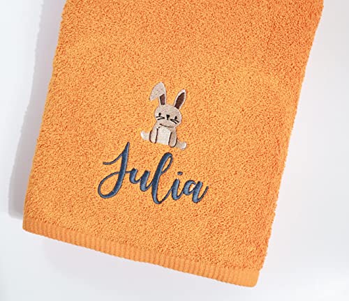 ★ Handtuch mit Namen und Motiv Bestickt ★ Duchtuch ★ Geschenk ★ Badetuch ★ 500 g/m2 ★ (50 x 100 cm, Orange) von Generisch