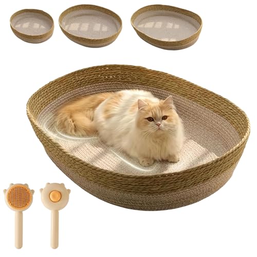 Handwoven Rattan Cat Bed Basket,Scratch Resistance Easy to Clean, Breathable, Four Seasons Universal,Cattail Nest,for Indoor Cats,Small and Medium pet (L) von Generisch