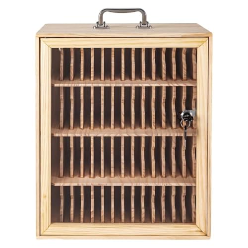 Handy-Schrank aus Holz mit Schloss und Griff – sicherer 60-Slot r für M und Büro – sichere ge Lösung für Geräte von Generisch