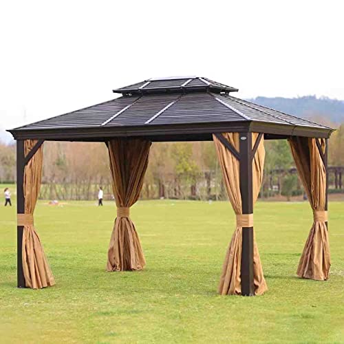 Hardtop-Pavillon aus Aluminium mit Netz und Sichtschutz-Seitenwänden für Terrasse und Rasen, 3 x 3 m von Generisch