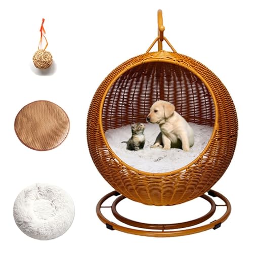 Haustier-Schaukelbett mit Standkissen, Hängematte, für drinnen und draußen, Hängematte für Katzen, Hunde und Kleintiere, Rattan-Weiden-Eierstuhl für Schlafzimmer oder Veranda Haustier-Schaukelbett mit Standkissen, Hängematte, für drinnen und draußen, Hängematte für Katzen, Hunde und Kleintiere, Rattan-Weiden-Eierstuhl für Schlafzimmer oder Veranda von Generisch