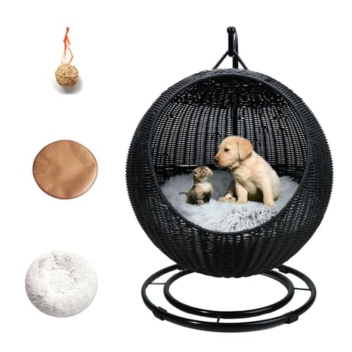 Haustier-Schaukelbett mit Standkissen, Hängematte, für drinnen und draußen, Hängematte für Katzen, Hunde und Kleintiere, Rattan-Weiden-Eierstuhl für Schlafzimmer oder Veranda Haustier-Schaukelbett mit Standkissen, Hängematte, für drinnen und draußen, Hängematte für Katzen, Hunde und Kleintiere, Rattan-Weiden-Eierstuhl für Schlafzimmer oder Veranda von Generisch