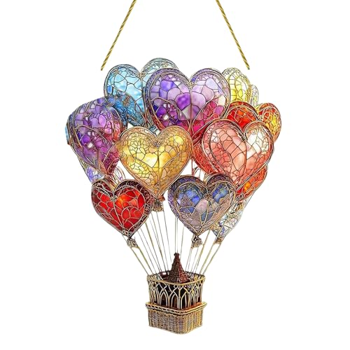 Heißluftballon Sonnenfänger Heißluftballon Laterne Acryl Solar Gartenlampe Mit Farbwechsel Für Fensterdekoration, Terrasse, Hochzeitsdeko (23x18cm, 90g, Wetterfest) von Generisch
