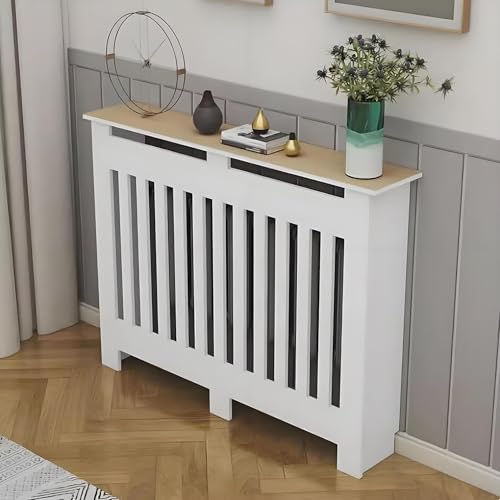 Heizkörperverkleidung, moderner Hängeschrank mit vertikalem Lamellengitter, Lamellengitter, Holz-MDF-Design von Generisch