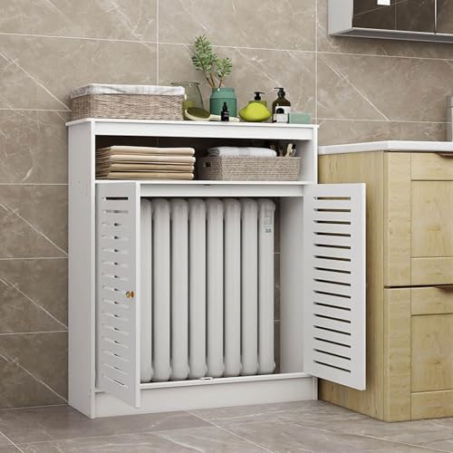 Heizungsverkleidung Weiß 90 100cm Hoch,Heizkörperverkleidung Für Alte Heizkörper, Mit 2 Türen,Heizung Verkleidung Verstaute Rohre Verstecken,Verkleidung Heizkörper(L80xH100xT20cm) von Generisch