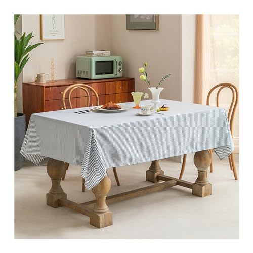 Hellblaue rechteckige Tischdecke, 135 x 200 cm, waschbar, Baumwoll-Leinen-Mischgewebe, kleine Streifen, ideal für Café, Restaurant, Buffet und Heimtischdekoration von Generisch