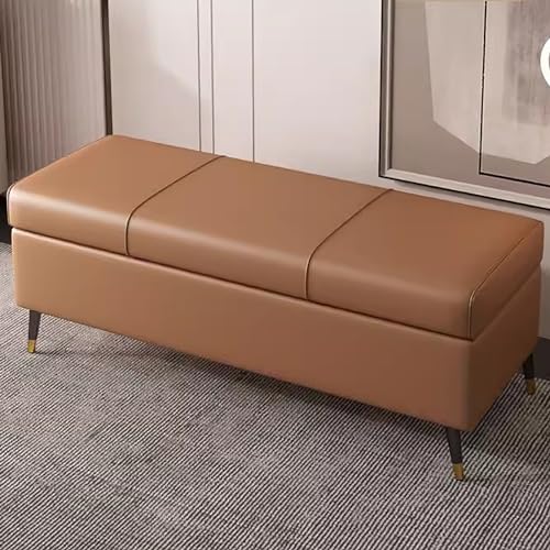 Hellbraune Aufbewahrungsbank, Leder, Ottomane, Schuhregal, perfekt für Wohnzimmer und Flur, 110 cm, stilvoll für Heimdekoration von Generisch