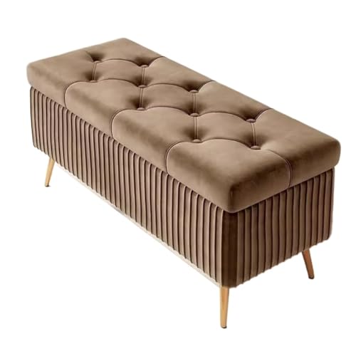 Hellbraune Ottomane Aufbewahrungsbank für Schlafzimmer & Wohnzimmer Samt Schuhwickelhocker mit Bezug Stilvolle Eingangsmöbel (100 x 40 x 45 cm) von Generisch