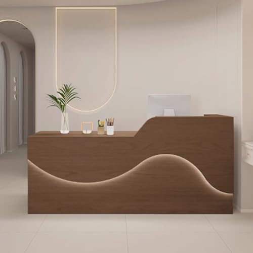 Hellbrauner Empfangstisch mit LED-Beleuchtung 130 cm Holzwerkstoff Büro Empfangstisch für Zuhause und Büro Modernes Design Stilvoller Arbeitsplatz von Generisch
