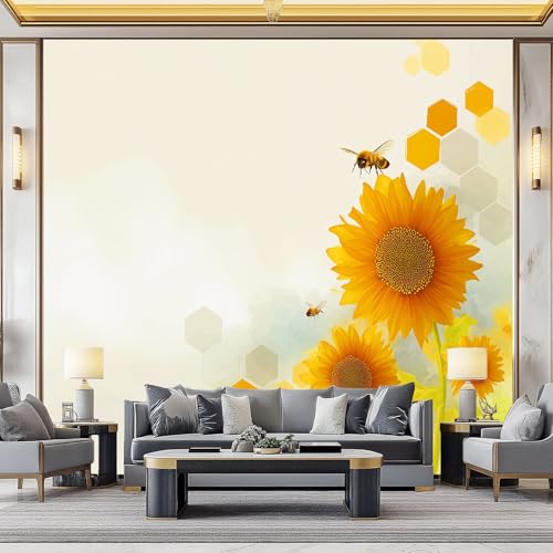 Hellgelb Fototapete, 2D Minimalismus Blumen Sonnenblumen Moderne Vlies-Tapete 400 x 280 cm (B x H) – Wanddekoration mit Design für Wohnzimmer und Schlafzimmer von Generisch