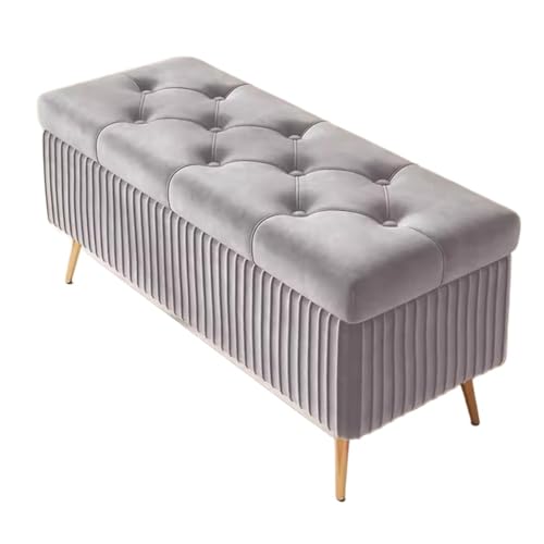 Hellgraue Ottomane mit Aufbewahrungsbank, Samt, Wickelhocker für Schlafzimmer und Wohnzimmer, stilvolle Abdeckung, platzsparende Eingangsmöbel (120 x 40 x 45 cm) von Generisch