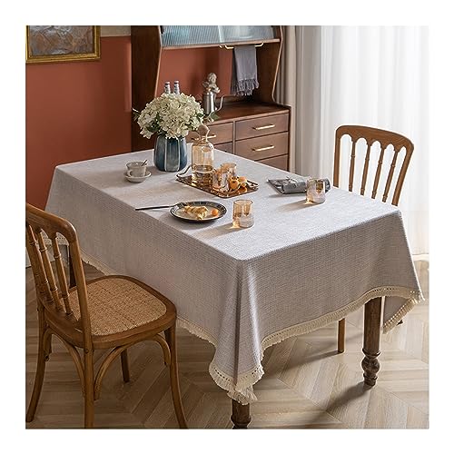 Hellgraue Waffel-Tischdecke mit Quasten, 150 x 150 cm, Polyester, schmutzabweisend, schmutzabweisend, für Küche, Esszimmer, Couchtisch, Partys und Abendessen von Generisch